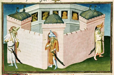 Ms Fr 2810 f.37, Den store khans palats, från Livre des Merveilles du Monde, ca 1410-12 (tempera på pergament).